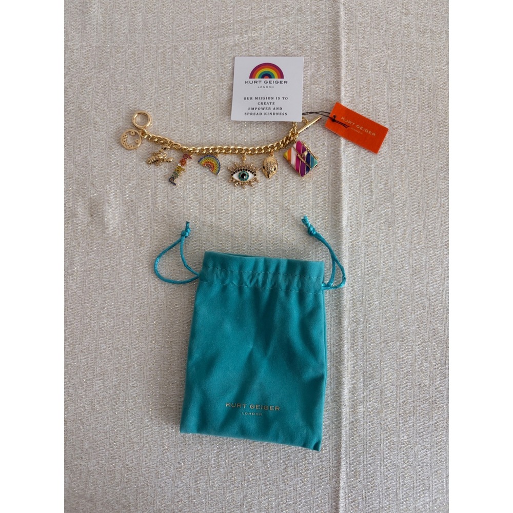 Kurt Geiger Be Kind Charm Bracelet 7.5in Gold tone Multicolor NEW Eagle Eye Bag